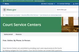 Screenshot of Court Service Centers homepage